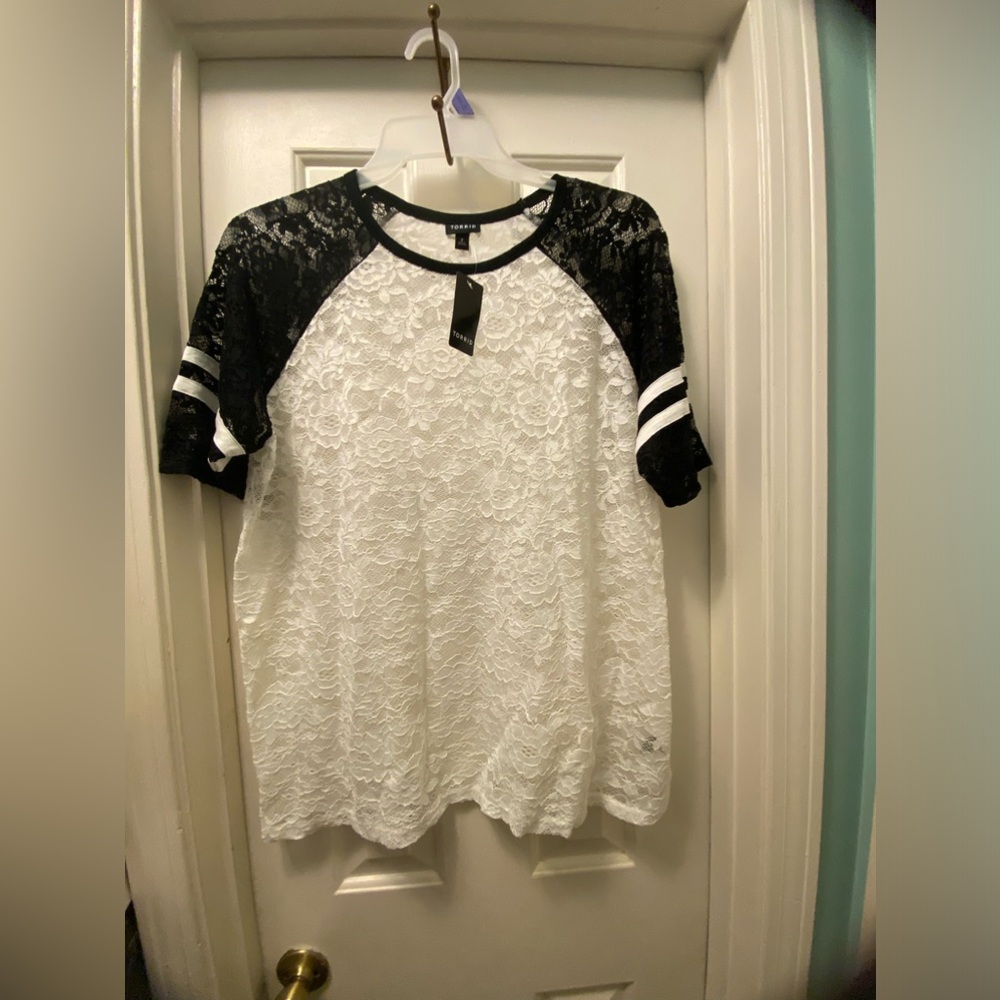 NWT Torrid Varsity striped lace Tee